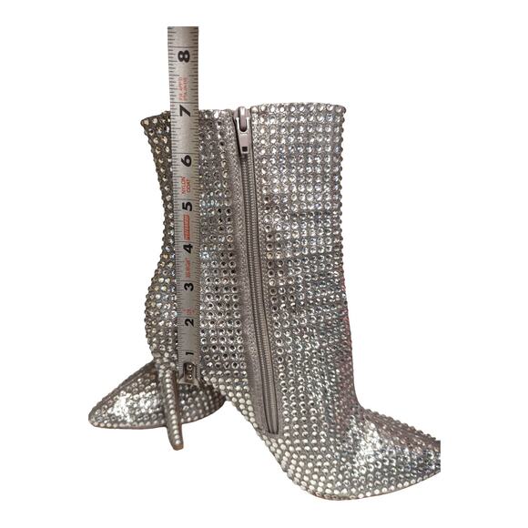 Steve Madden Winnings Rhinestone Silver Stiletto Ankle Boot 9 - Picture 11 of 12